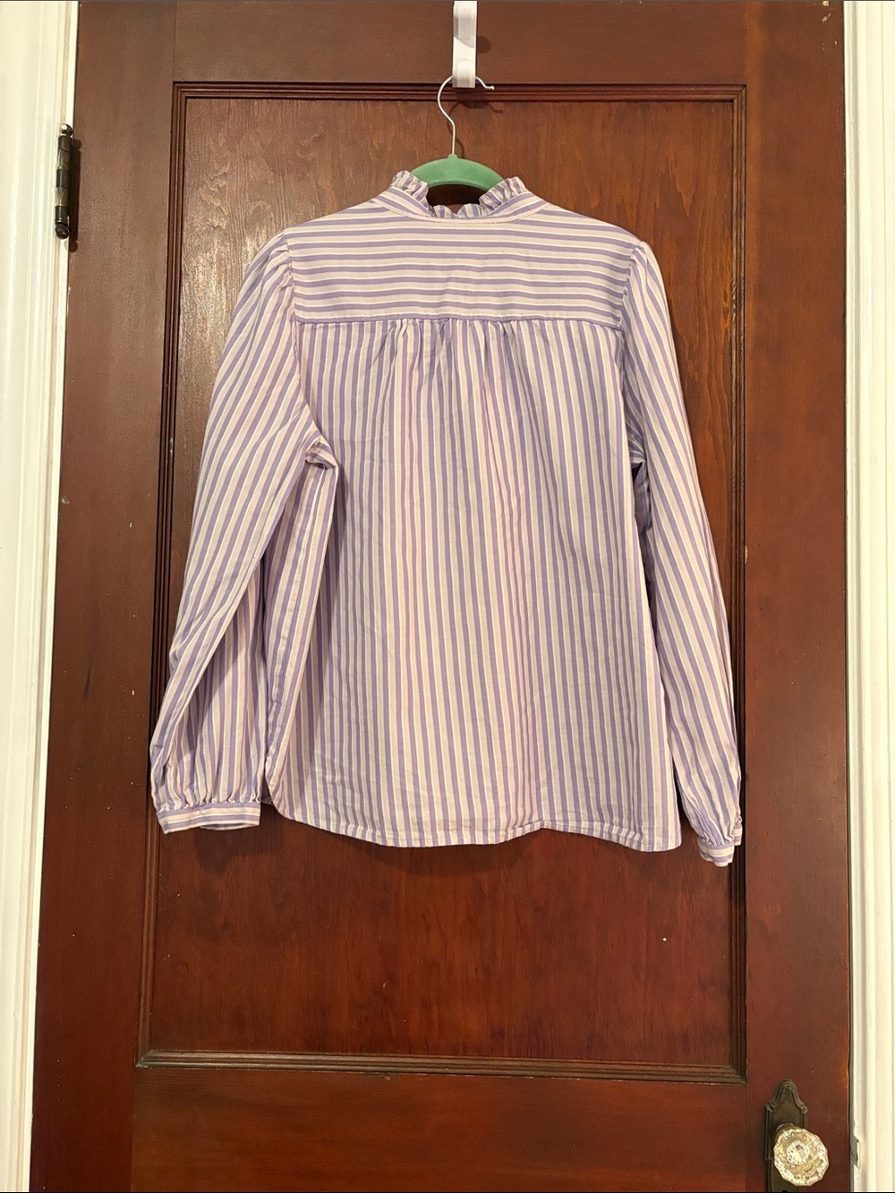 LOFT Lavender & White Striped Ruffle-Front Blouse - Picture 7 of 8